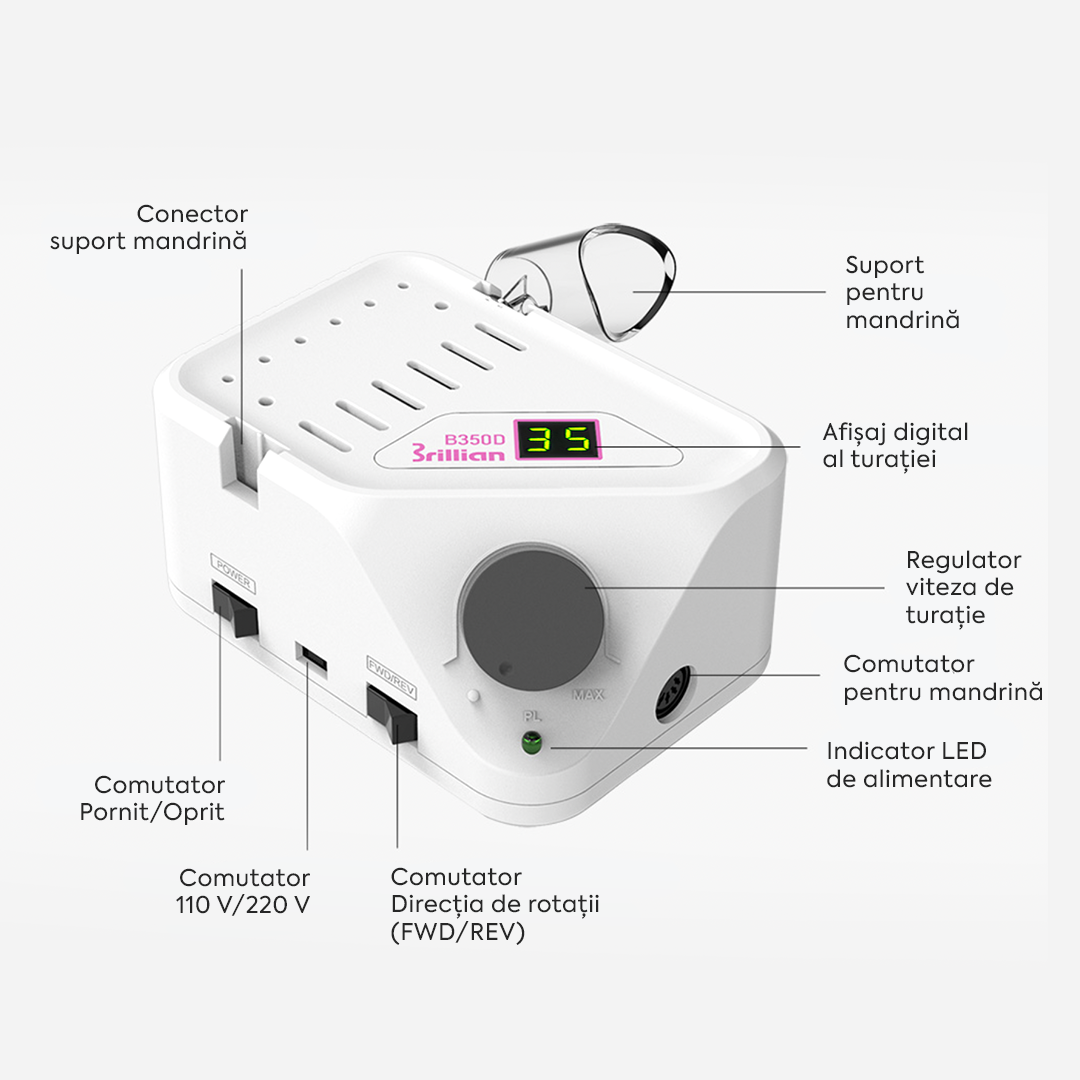 Freza Unghii Profesionala Brillian B350D Saeshin + Mandrina H350 Pink 35K RPM