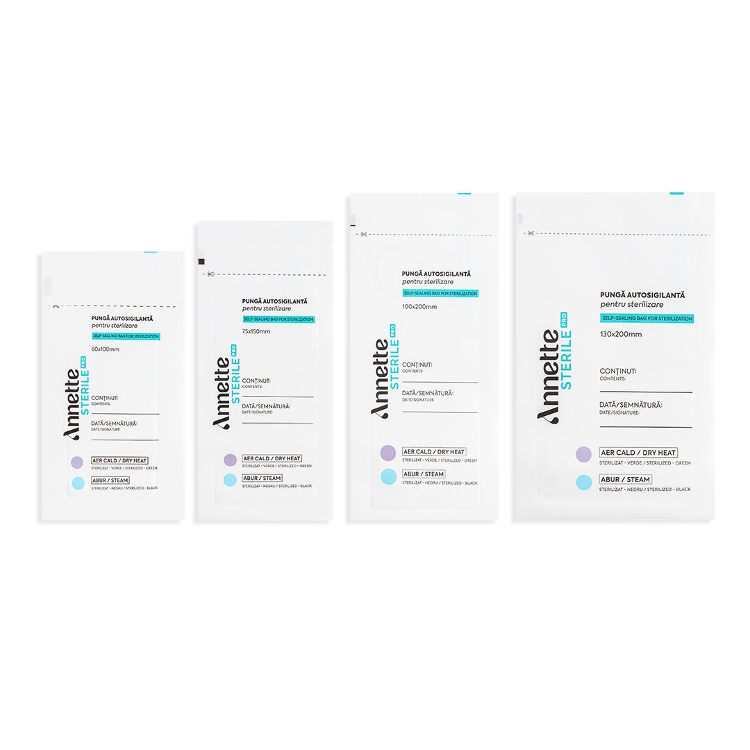 Pungi Sterilizare Pupinel si Autoclav Autosigilante din Hartie 60x100mm - set 100 buc Annette Sterile Pro PSA-01-60/100